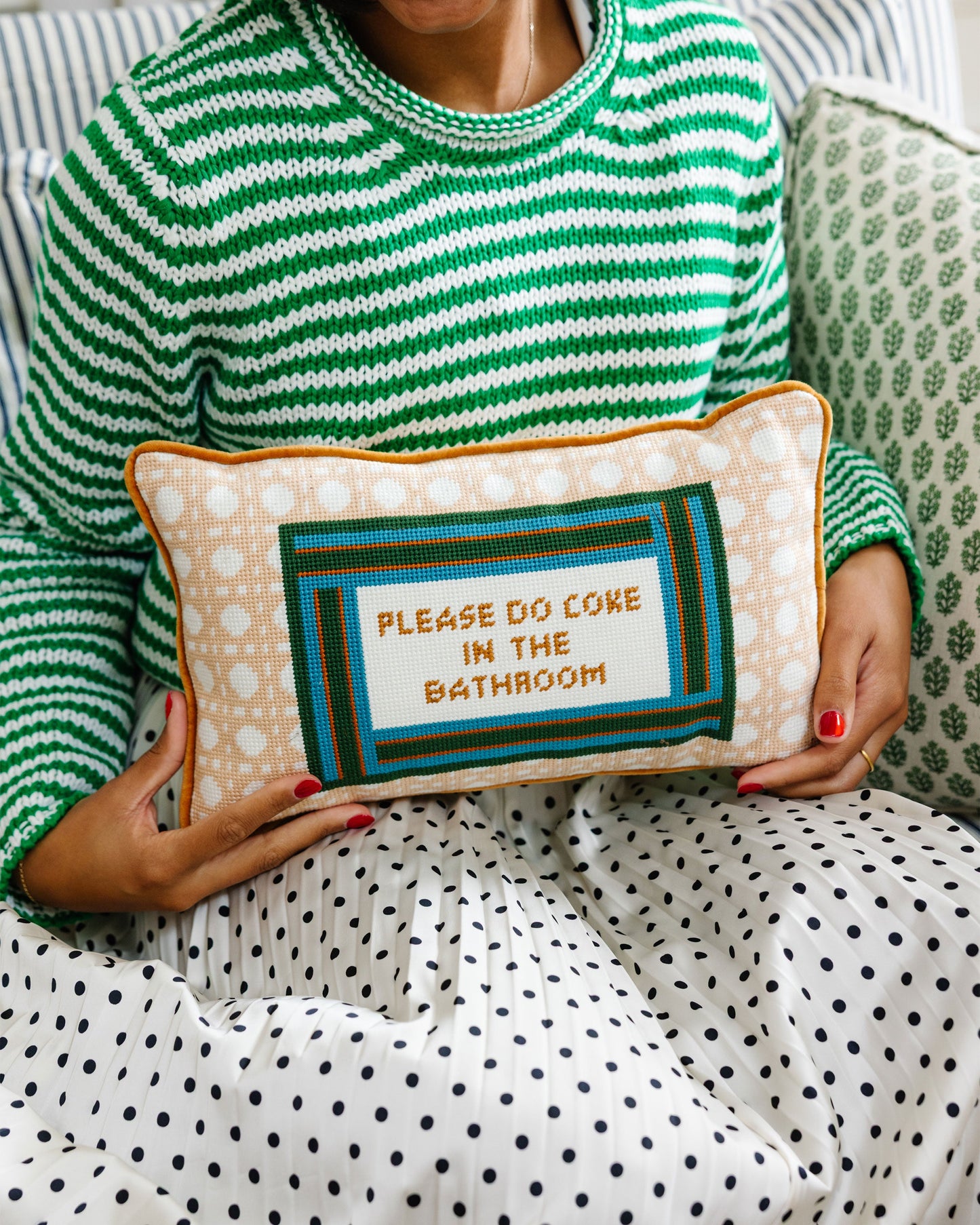 Bathroom Etiquette Needlepoint Pillow