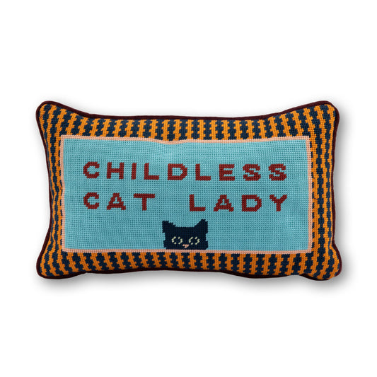 Childless Cat Lady Needlepoint Pillow