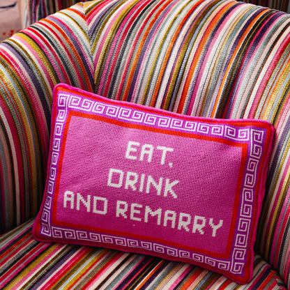 Eat Drink Remarry Needlepoint Pillow