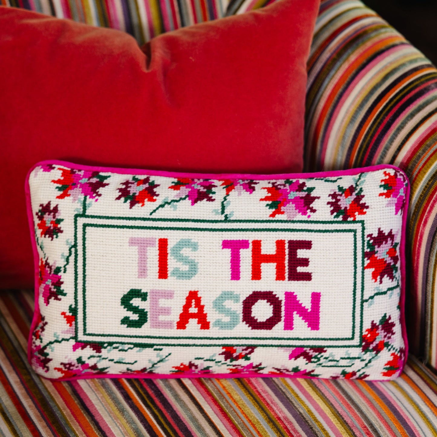 Tis The Season Needlepoint Pillow