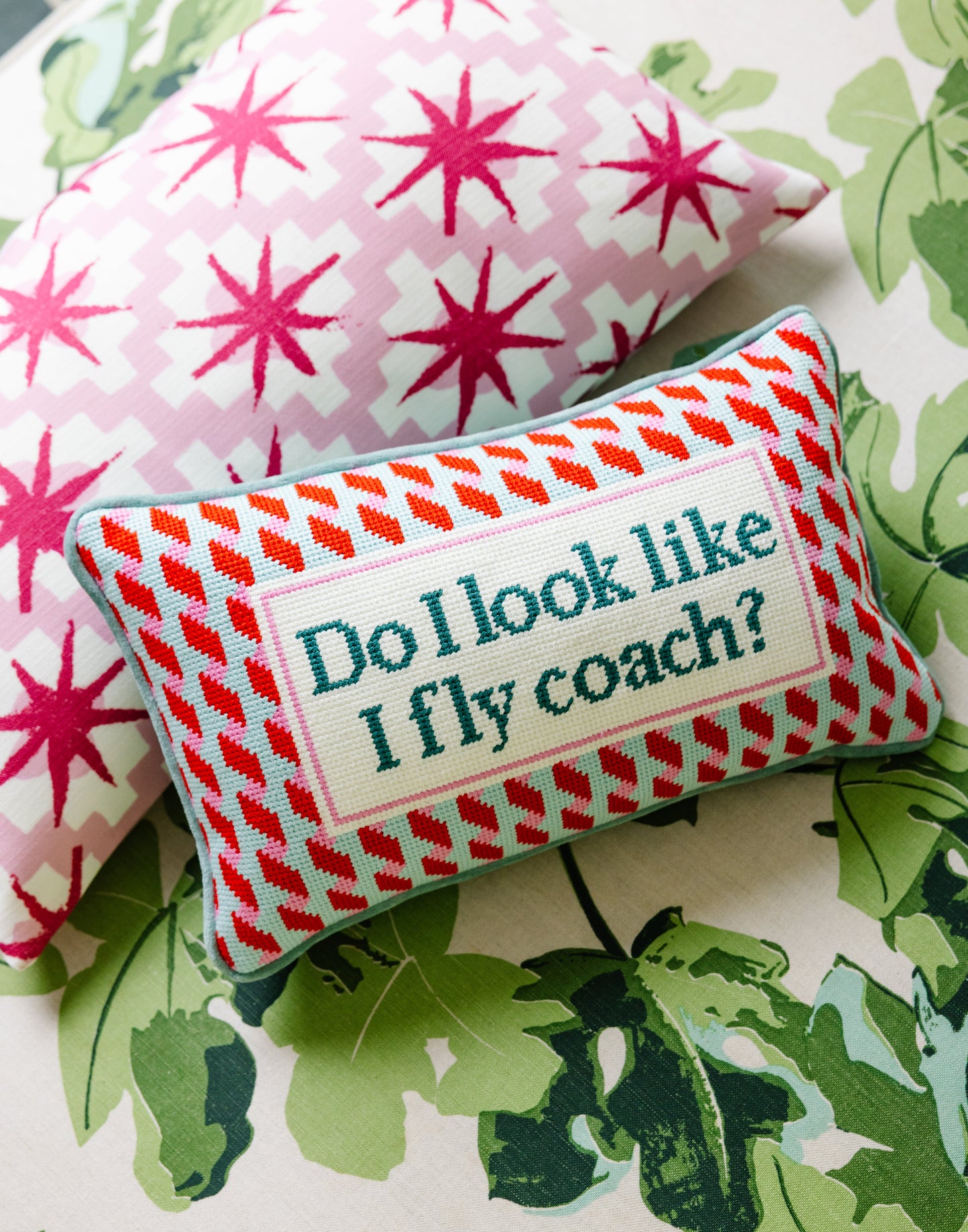 Fly Coach Needlepoint Pillow