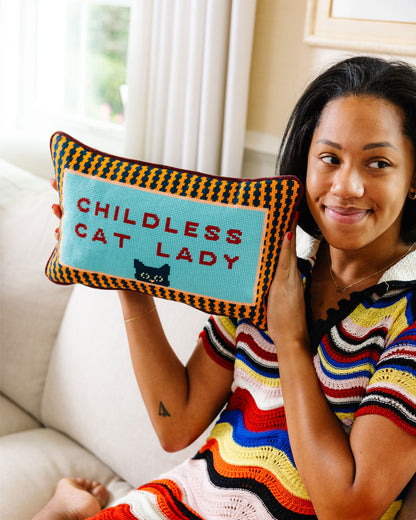 Childless Cat Lady Needlepoint Pillow