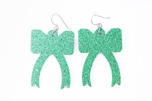 Green Shimmer Ribbon Earrings