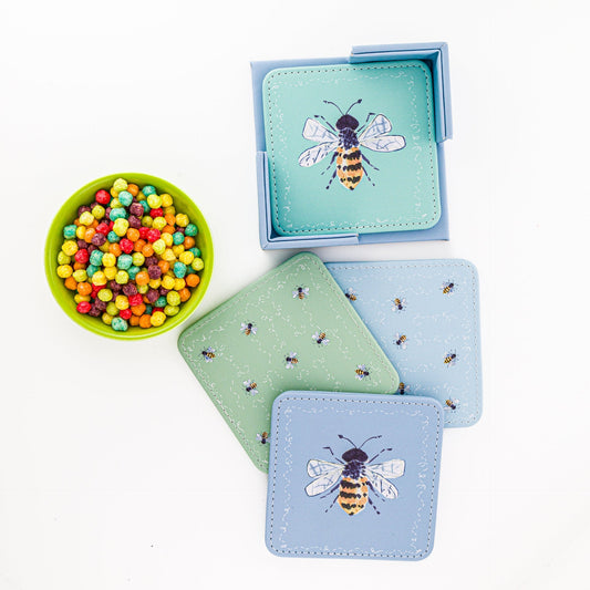 Bee Happy Coasters, Set of 4