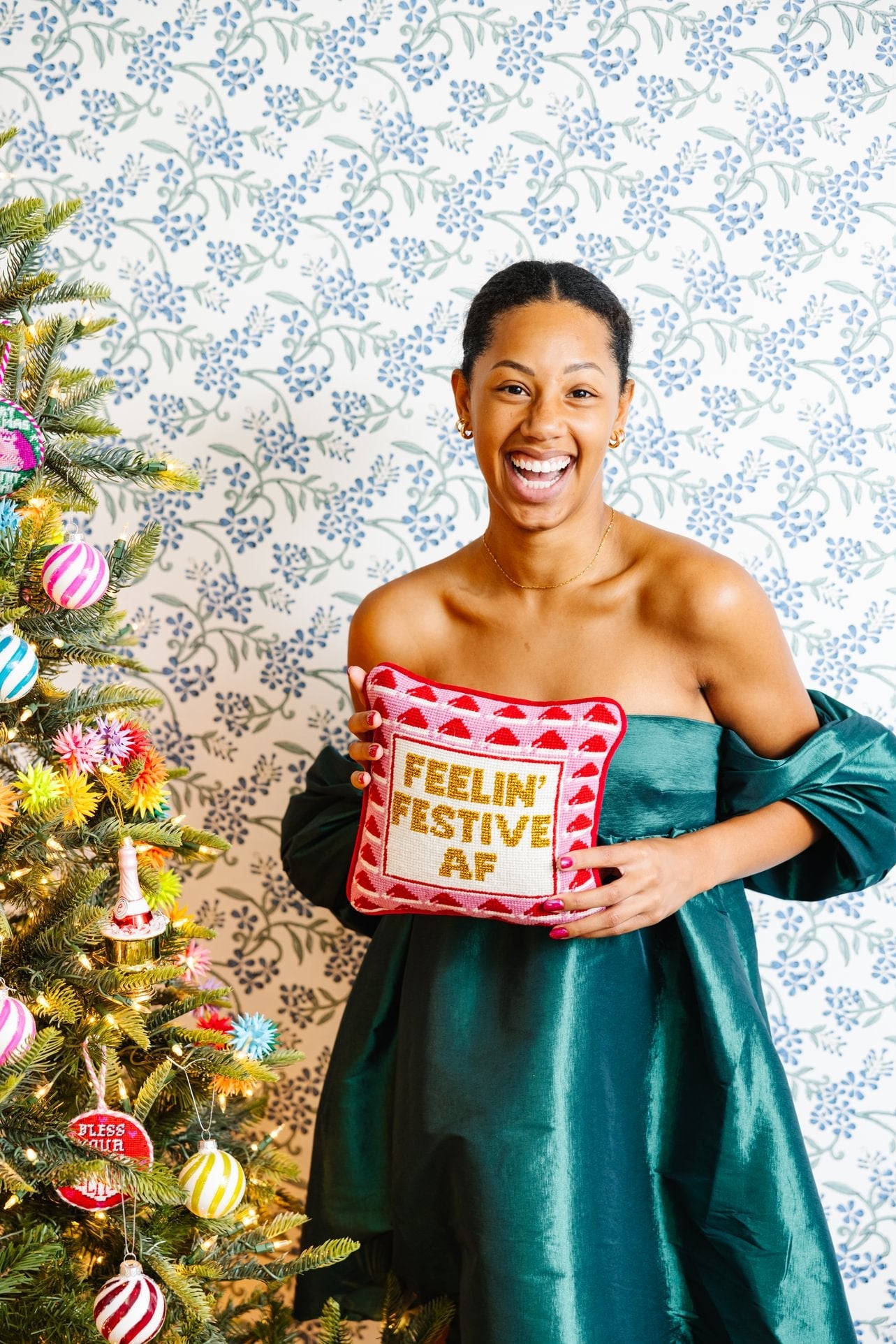 Festive AF Needlepoint Pillow