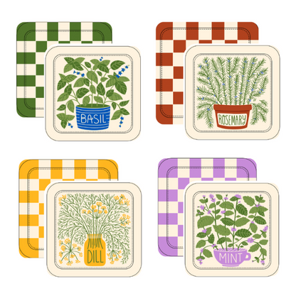 Homegrown Herbs Coasters, Set of 4