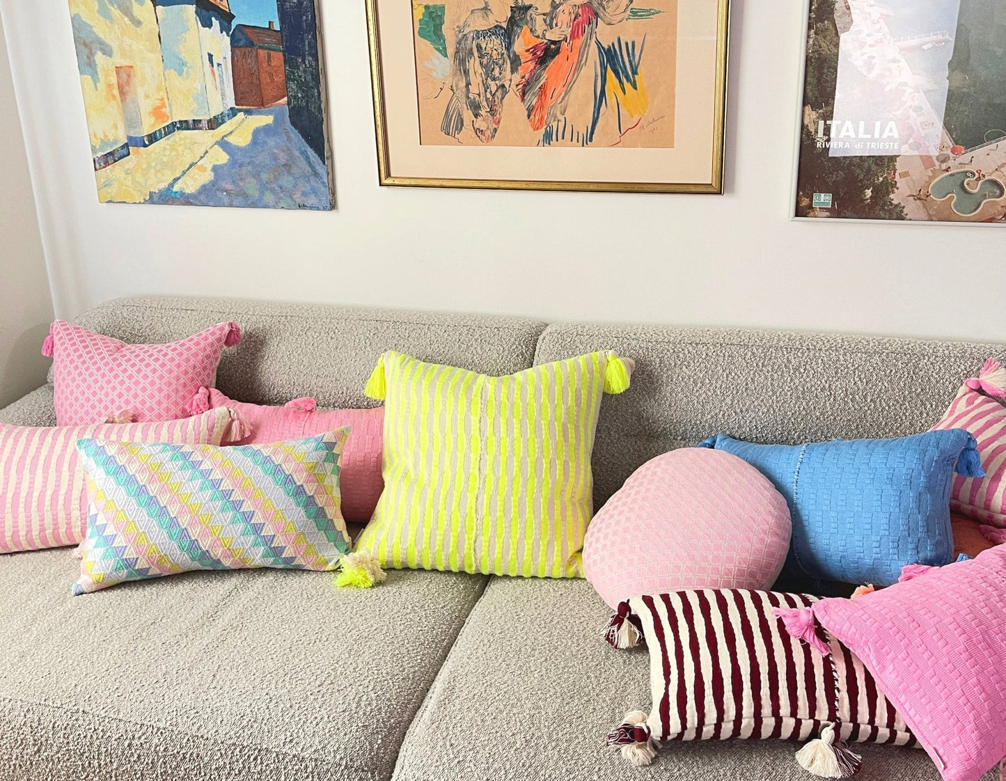 Antigua Pillow - Neon Pink and Yellow