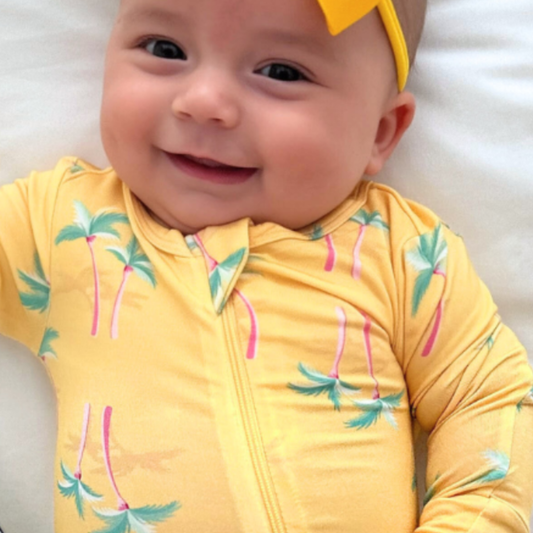 Palm Tree Yellow Zippered Romper