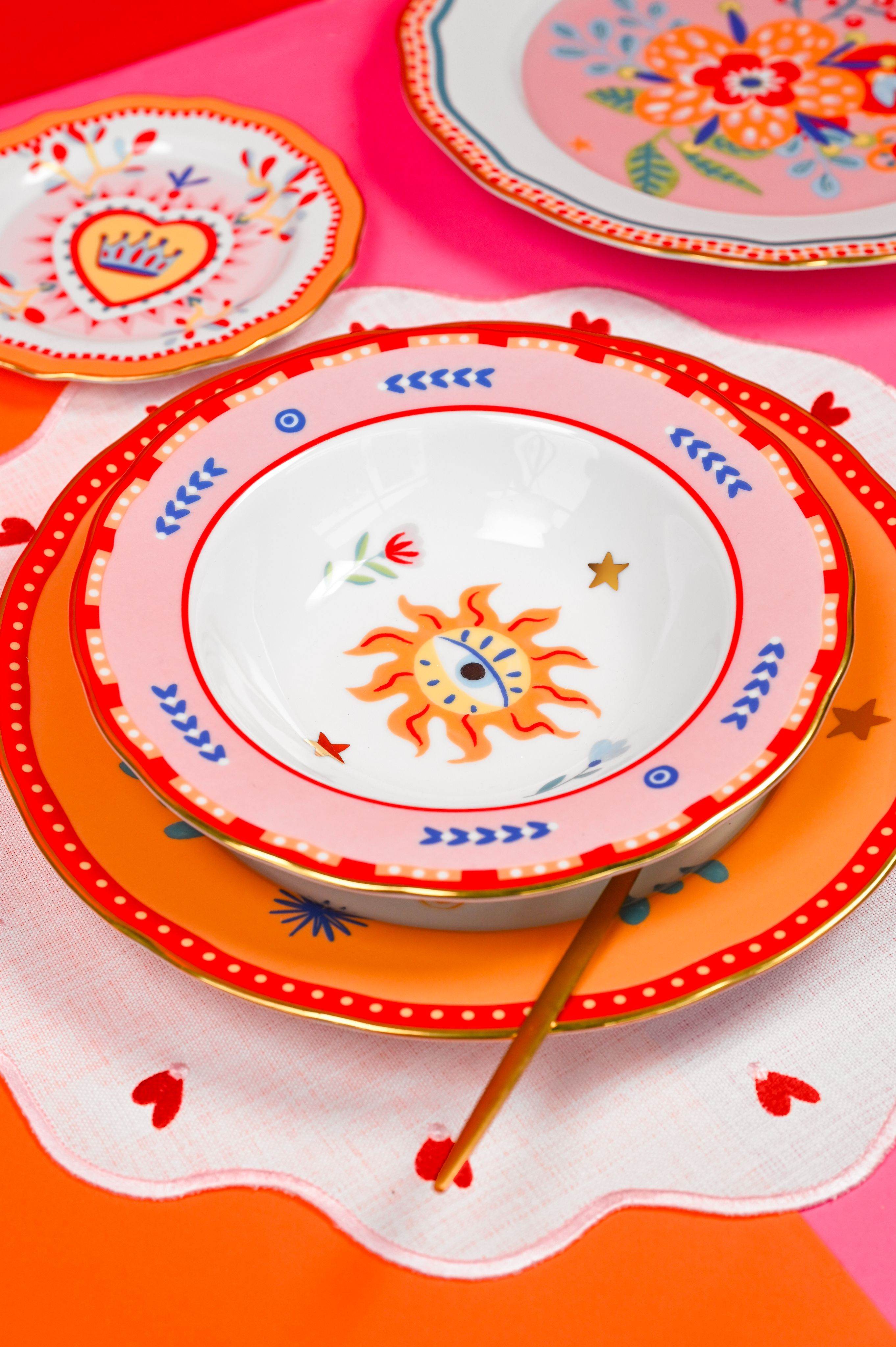Round Embroidered Placemat- Flower Heart Design