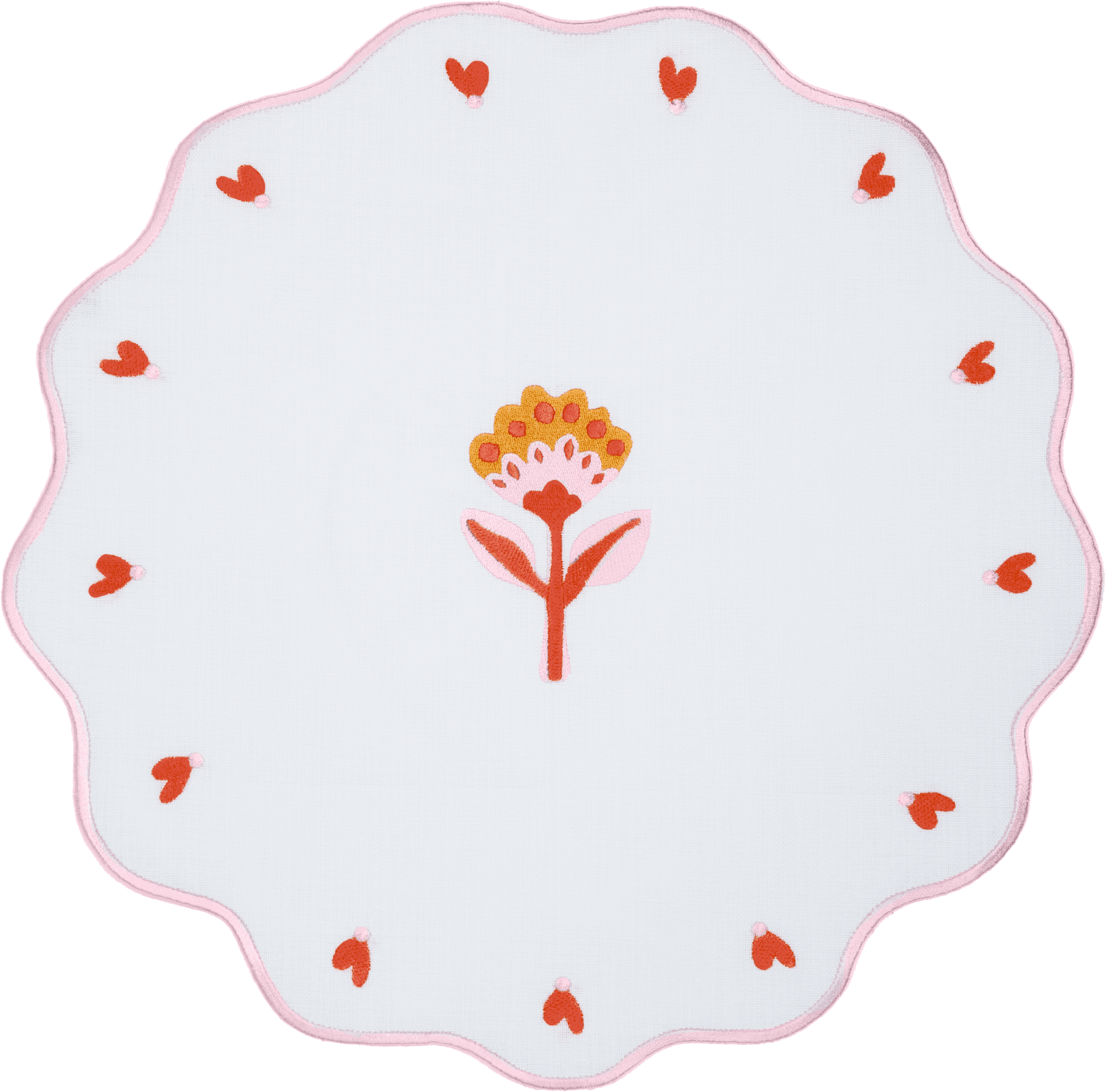 Round Embroidered Placemat- Flower Heart Design