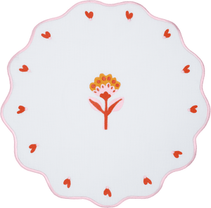 Round Embroidered Placemat- Flower Heart Design