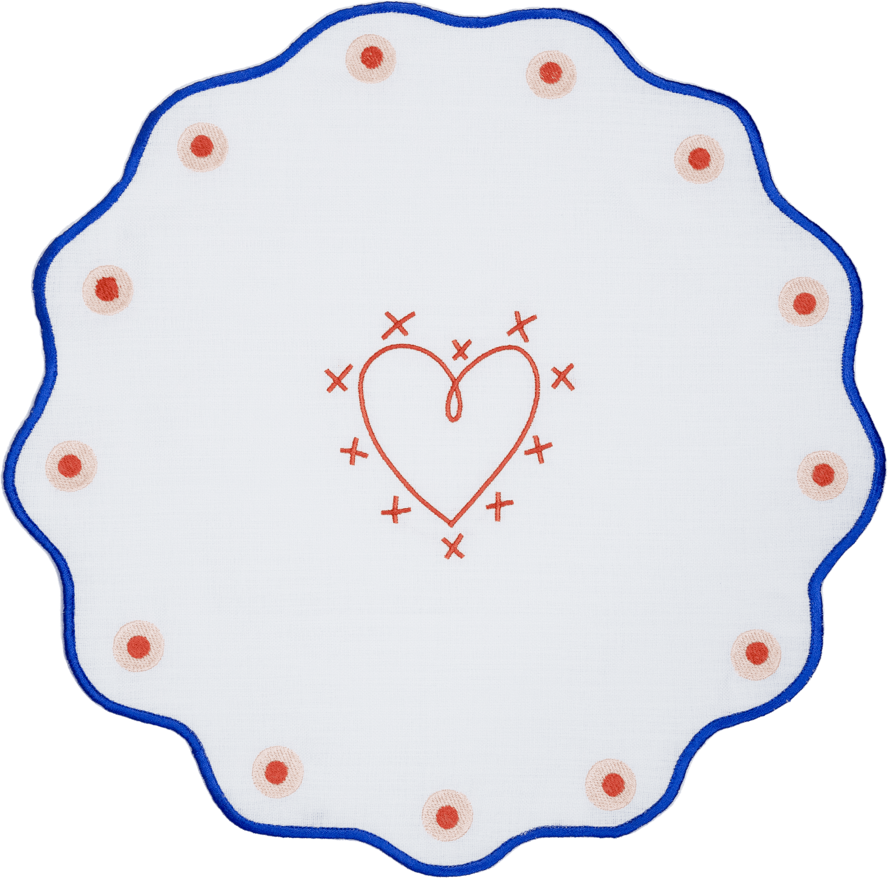 Round Embroidered Placemat - Heart Design