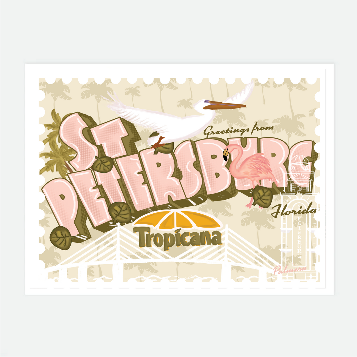 St. Pete Florida Art Print | Vintage St. Petersburg Tropical Wall Art & Souvenir
