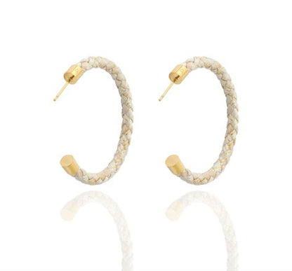 Golden Champagne Braided Silk Hoop Earrings