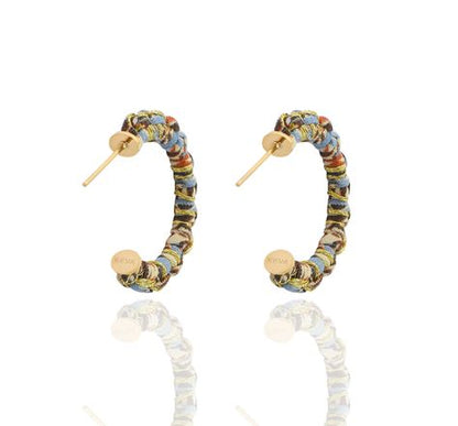 Blue Hazel Braided Silk Petite Hoop Earrings